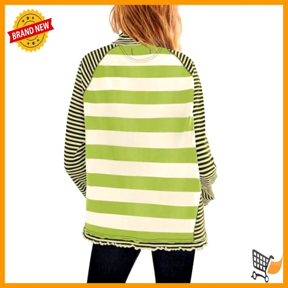 Long Sleeve Striped Turtleneck Tunic Top Loose Fit Polyester Blend - Picture 2 of 7